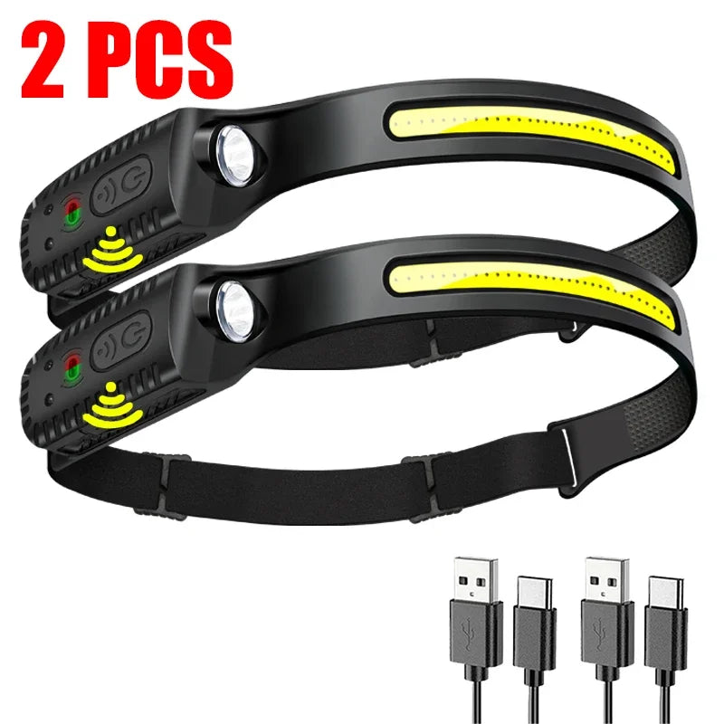 USB Rechargeable LED Head Torch – Powerful Sensor Headlamp for Camping, Fishing & Outdoor Adventures