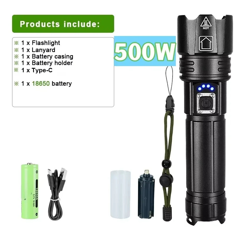 Ultra Bright 900W LED Torch – Waterproof, Rechargeable & Ideal for Emergency Use
