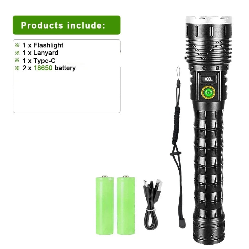 Ultra Bright 900W LED Torch – Waterproof, Rechargeable & Ideal for Emergency Use
