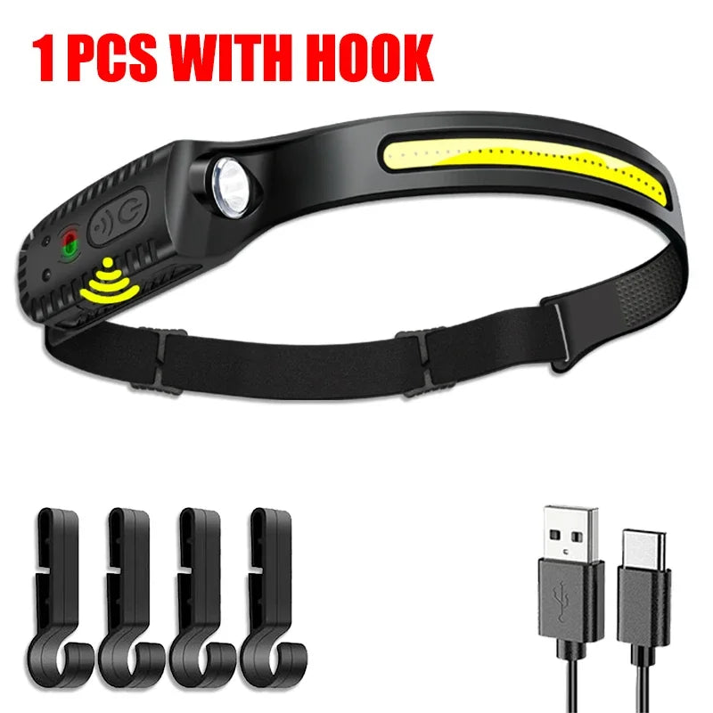 USB Rechargeable LED Head Torch – Powerful Sensor Headlamp for Camping, Fishing & Outdoor Adventures