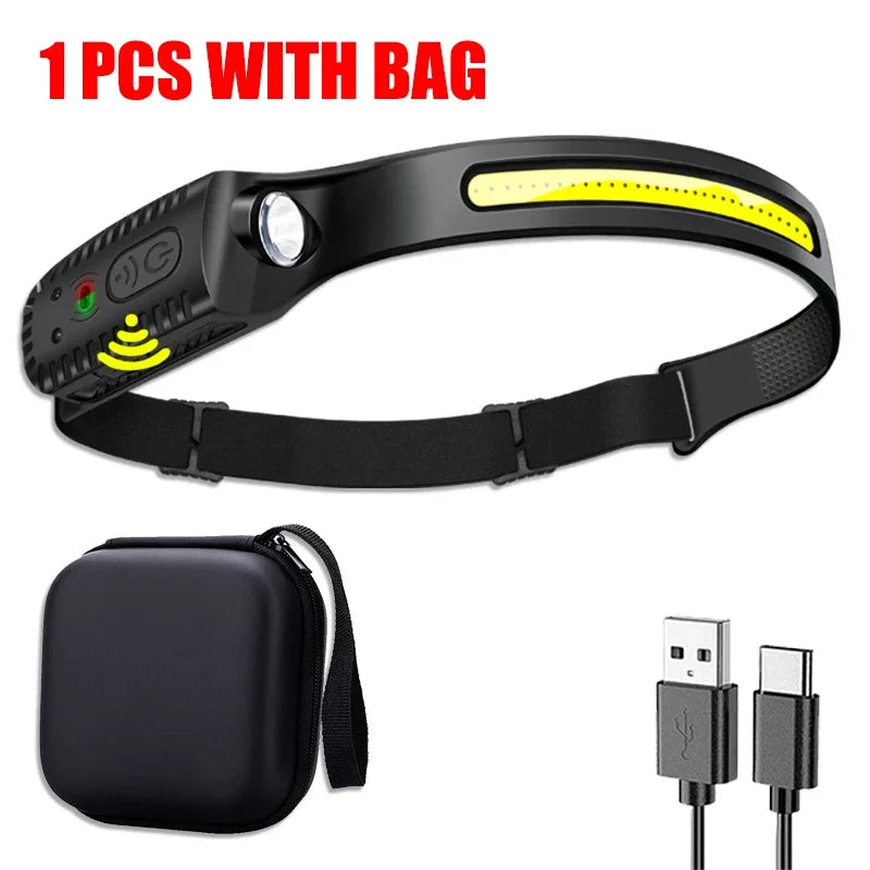 USB Rechargeable LED Head Torch – Powerful Sensor Headlamp for Camping, Fishing & Outdoor Adventures