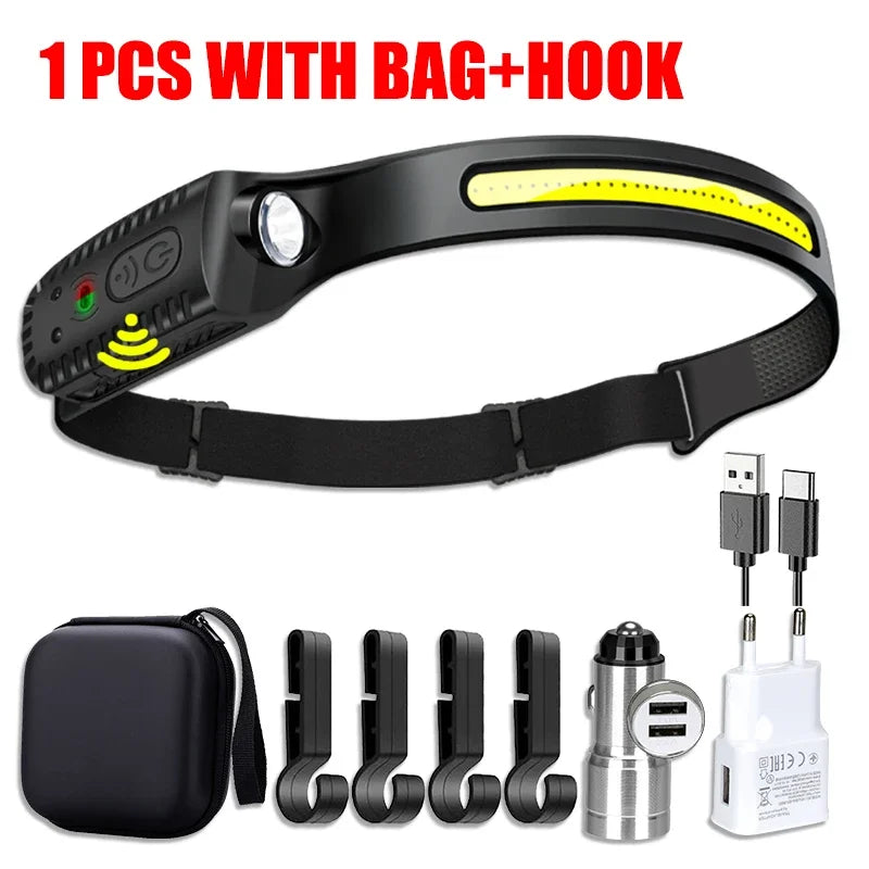 USB Rechargeable LED Head Torch – Powerful Sensor Headlamp for Camping, Fishing & Outdoor Adventures