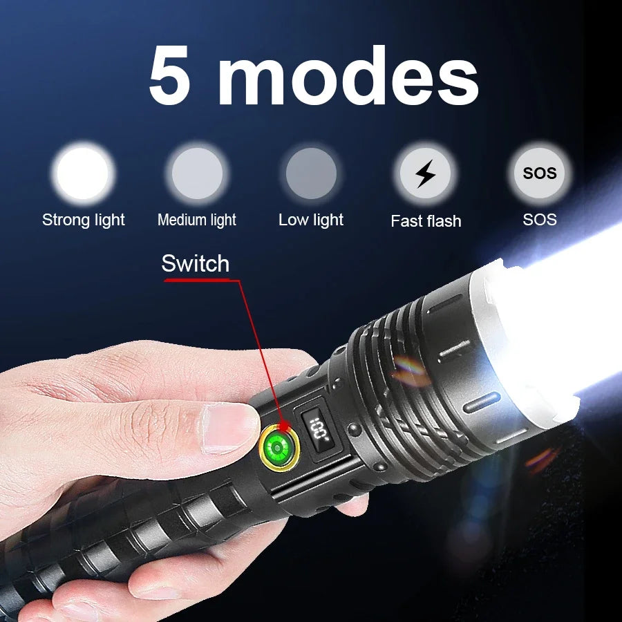 Ultra Bright 900W LED Torch – Waterproof, Rechargeable & Ideal for Emergency Use