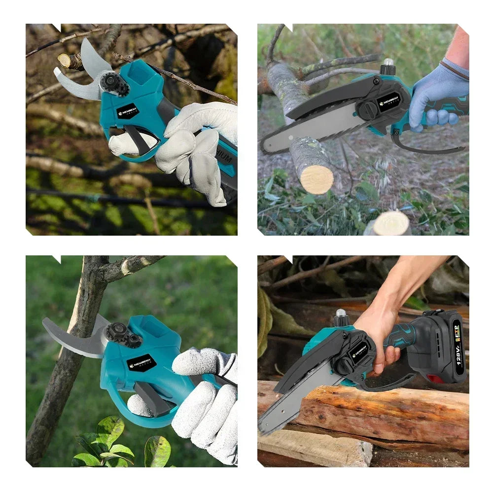 Brushless 6" Electric Chainsaw + 30mm Garden Pruner – Portable Set for DIY & Landscaping