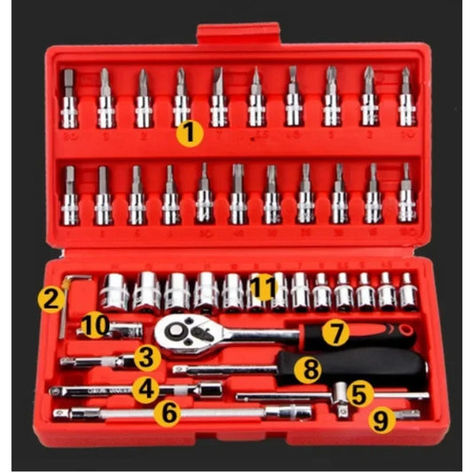 46-Piece Socket & Ratchet Wrench Set – Professional 1/4" Drive for Car Maintenance