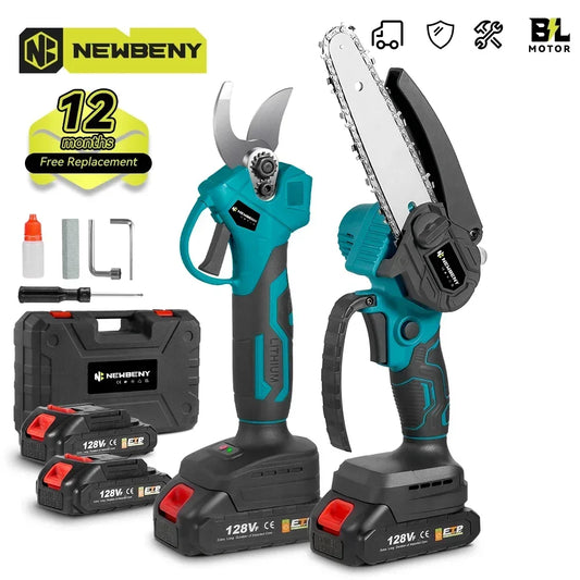 Brushless 6" Electric Chainsaw + 30mm Garden Pruner – Portable Set for DIY & Landscaping