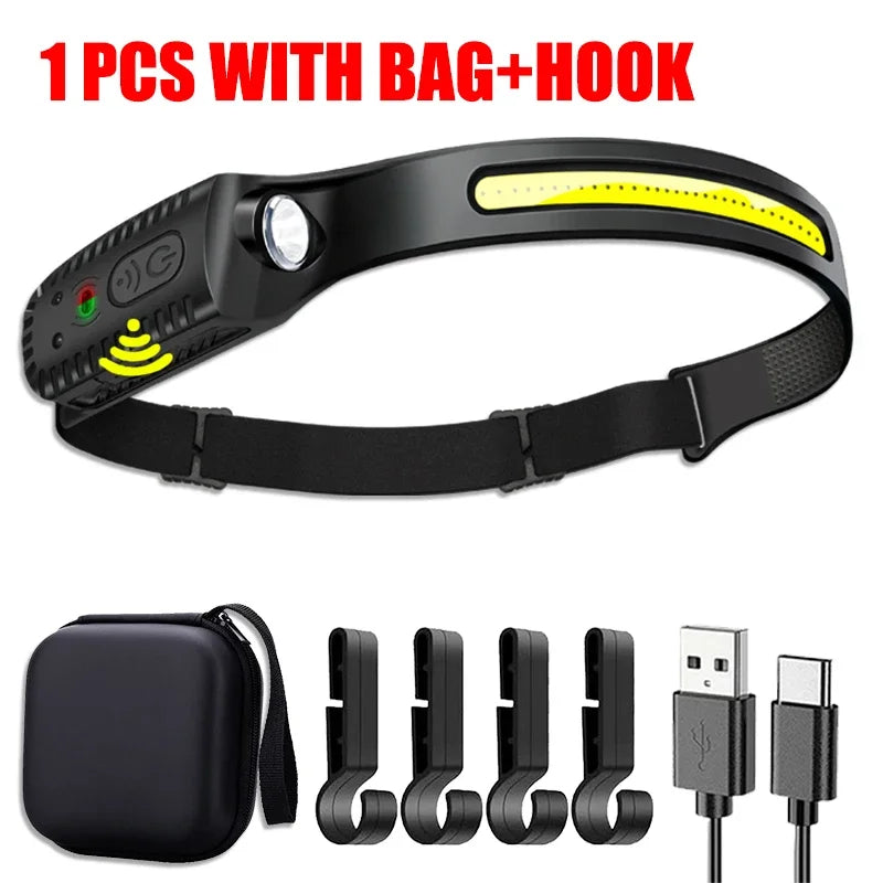 USB Rechargeable LED Head Torch – Powerful Sensor Headlamp for Camping, Fishing & Outdoor Adventures