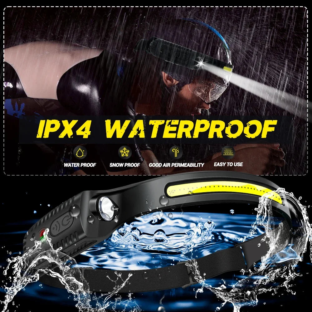 USB Rechargeable LED Head Torch – Powerful Sensor Headlamp for Camping, Fishing & Outdoor Adventures