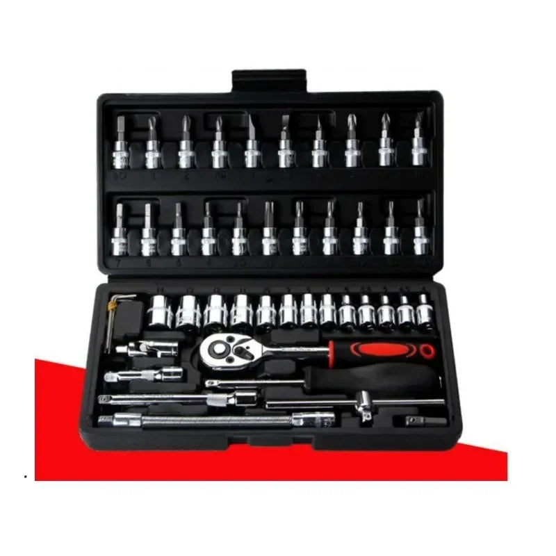 46-Piece Socket & Ratchet Wrench Set – Professional 1/4" Drive for Car Maintenance