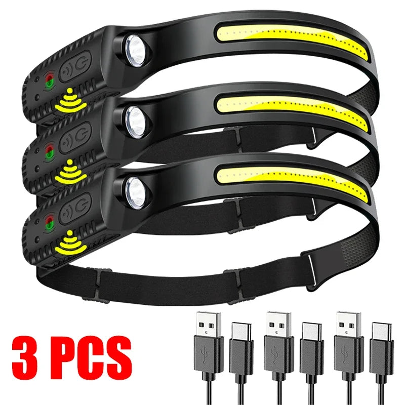 USB Rechargeable LED Head Torch – Powerful Sensor Headlamp for Camping, Fishing & Outdoor Adventures