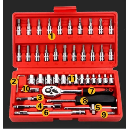 46-Piece Socket & Ratchet Wrench Set – Professional 1/4" Drive for Car Maintenance