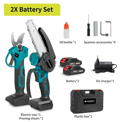 Brushless 6" Electric Chainsaw + 30mm Garden Pruner – Portable Set for DIY & Landscaping